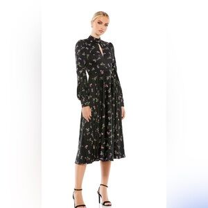 leena for Mac Duggal Floral Black Midi Dress